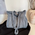 Grey-blue fabric tote bag featuring stylish side bow-knot detail and large capacity - Blue