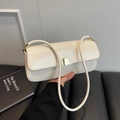 Chic cream white rectangle underarm bag in glossy finish with gold square buckle - White