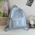 Sac à dos bleu clair à motif floral avec pendentif ours et logo Hoog pour l'école - Avec Pendentif / Bleu