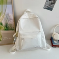 Sac à dos minimaliste en nylon blanc avec poche avant et breloque ours argentée mignonne - Avec Pendentif / Blanc