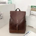 Mochila vintage de cuero PU marrón oscuro con solapa de contraste y hebillas magnéticas - Marrón