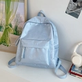 Stylish light blue school backpack with leaf patterns and Hoog logo for students - No Pendant / Blue