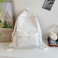 Minimalist white nylon student backpack with Hoog embroidery and front zipper pocket - No Pendant / White