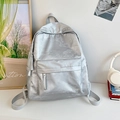 Silver grey nylon backpack with elegant leaf patterns and front zipper pocket - No Pendant / Silver
