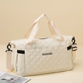 Borsa fitness trapuntata crema con separazione bagnato-asciutto e tracolla - Bianco avorio