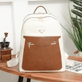 Fashionable beige and brown contrast leather backpack with gold metal triangle decor - White