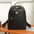 Fashionable black pebbled leather backpack for women with elegant golden zippers - Black