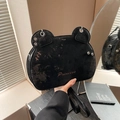 Cute black cat-ear crossbody bag with Princess embroidery and gothic heart stitching - Black