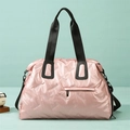 Pink metallic quilted gym bag with wide shoulder strap and large capacity design - Pink