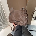 Brown bear crossbody bag with Princess embroidery and cute heart ear details - Brown