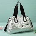 Metallic silver quilted gym bag with adjustable strap and large capacity design - Silver