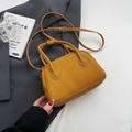 Sac bowling jaune en cuir grainé avec coutures blanches et bandoulière amovible - Sans pendentif / Marron Jaune