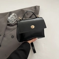 Glossy black trapezoid crossbody bag with gold twist lock and fixed handle for women - Black without Pendant