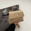 Elegant beige crossbody small square bag with golden rotary buckle for summer - Khaki (No Pendant)