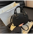 Compact black Boston handbag in matte suede with golden hardware and long shoulder strap - Black (Without Charm)