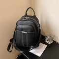 Schwarzer Damenrucksack aus Leder mit silbernen Ringen und Kontrastnähten im Business-Stil - Schwarz