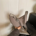 Versatile taupe crescent nylon bag with textured fabric and wide shoulder strap - Gray