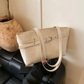 Chic cream white PU leather tote bag with silver hardware and large capacity for commuting - Off White