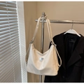 Detail of cream shoulder bag with metallic triangular logo and adjustable strap - Off-white Without Pendant