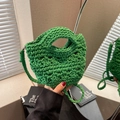 Borsa a secchiello intrecciata verde in spesso filo di cotone con tracolla staccabile - Verde