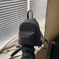 Mini black backpack in twill textured fabric with silver zippers and adjustable straps - Black