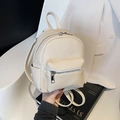 Mini retro backpack for women in cream woven fabric with silver hardware details - White