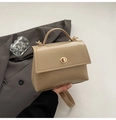 Bolso cuadrado color albaricoque en cuero sintético premium con cierre de giro dorado - Sin colgante / Caqui