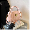 Chic pink faux leather bowling bag with gold hardware and woven knot charm accessory - Pink With Pendant (YM-6013) / Pink