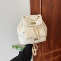 Fashionable cream white quilted backpack with gold chain straps and twist-lock closures - Large / Off White