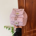 Chic quilted backpack in light purple PU leather featuring elegant gold chain accents - Large / Purple