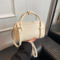 Chic cream white small square handbag in premium PU leather with adjustable strap - White Without Pendant