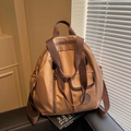 Khaki large capacity nylon travel backpack for women with brown webbing straps - Khaki