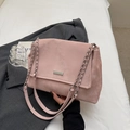 Vintage pink tote bag with textured finish and chain strap for stylish commuting. - Pink
