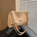 Off-white large tote bag featuring vintage matte texture and silver chain strap - Khaki