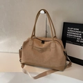 Grand sac cabas kaki minimaliste en similicuir de qualité avec logo NINGJIA gaufré - Khaki