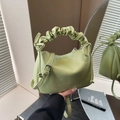 Avocado green large capacity crossbody bag with pleated handles and bow details - Green
