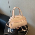 Mini sac Boston rose clair moderne avec fermeture éclair ondulée et bandoulière amovible - Rose