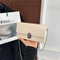Chic milky white rectangular chain bag with silver lock clasp and metal strap - White