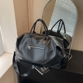 Borsa da viaggio grande in pelle PU nera con tasca frontale zip e tracolla staccabile - Nero