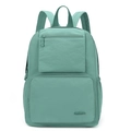 Vue de face du sac à dos en nylon imperméable vert menthe avec deux poches zippées - Vert azur