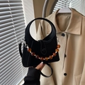 Sac seau noir avec perles ambrées et poignée semi-circulaire pour femme élégante - Noir