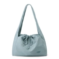 Sac bandoulière en nylon bleu clair imperméable avec cordon et grande capacité - Bleu Brume