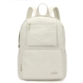 Détail du sac à dos en nylon blanc crème avec poches zippées et poignée robuste - Blanc cassé
