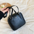 Elegant black minimalist square shoulder bag with adjustable strap and top handle design - Black (Without Charm)