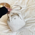 Chic cream white square underarm bag in premium leather finish with double handles - White (Without Charm)