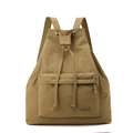 Close-up of khaki drawstring backpack featuring high-density nylon fabric and zipper pocket - Earthy Yellow