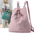 Mochila de nailon rosa y verde con cordón y correas ajustables para mujer - Rosa Melocotón