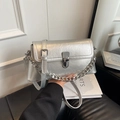 Chic silver pleated crossbody bag with metal chain and twist lock closure - Silver