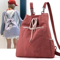 Mochila de nailon púrpura para mujer con cordón ajustable, correas y bolsillos laterales - Rojo Ciruela