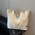 Borsa tote in tela bianca con fiocco blu stampato e interno spazioso per l'ufficio - Bianco Sporco
